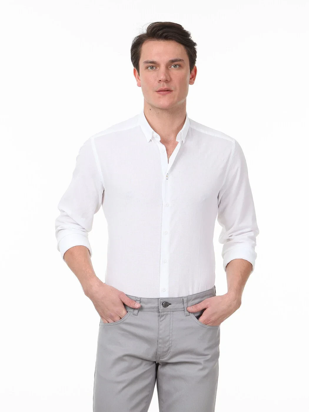 White Patterned Regular Fit Weaving Casual 100% Cotton Shirt - 1