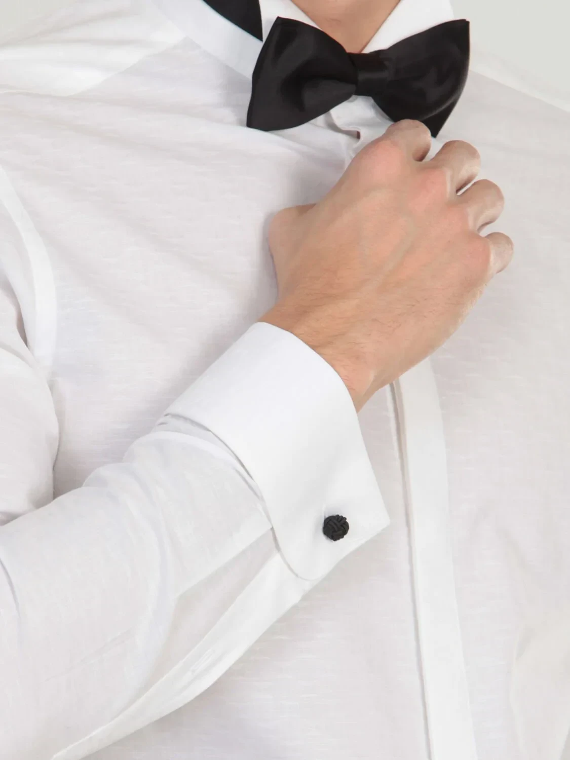 White Patterned Slim Fit Double Cuff Wing Collar Tuxedo Shirts - 5