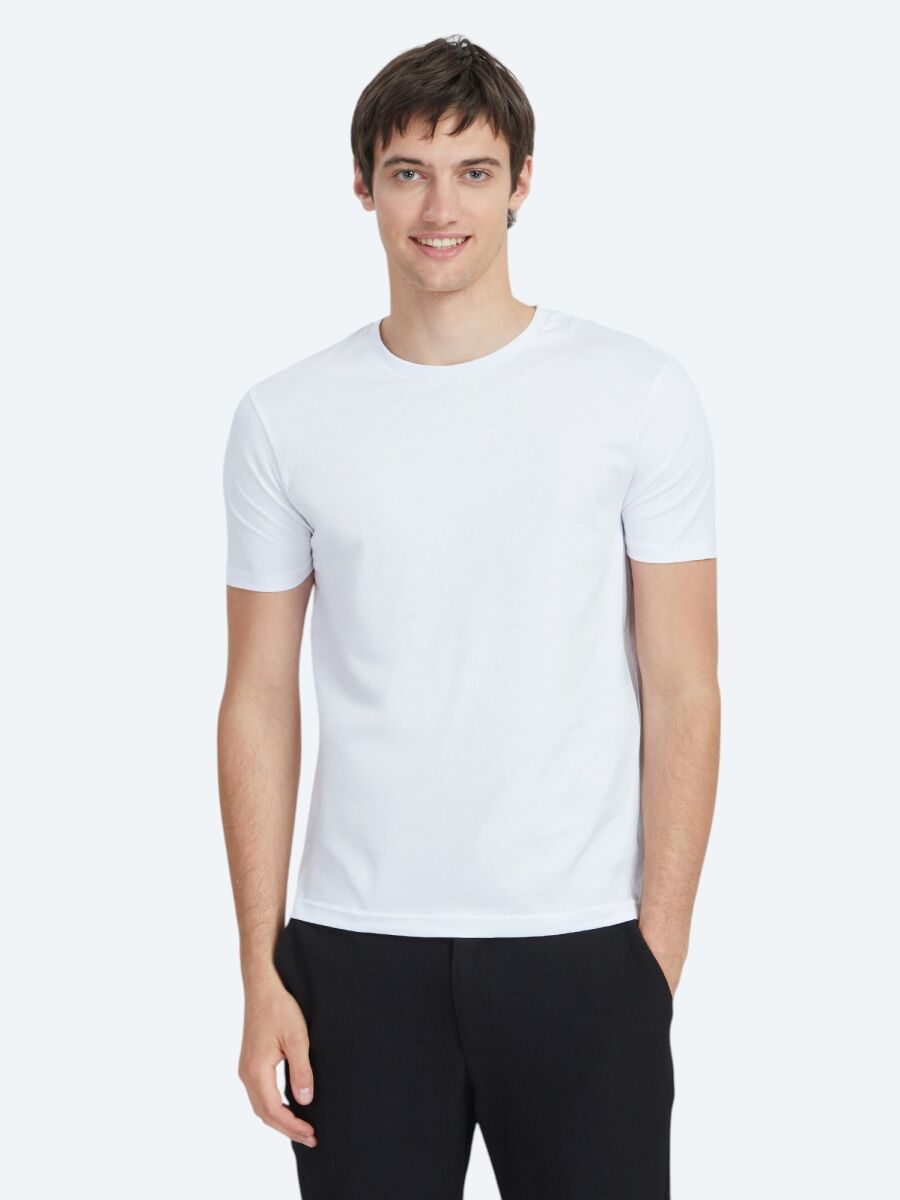 White Plain Crew Neck 100% Cotton T-Shirt - 1