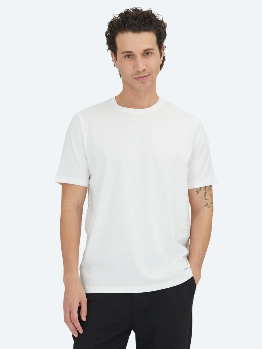 White Plain Crew Neck 100% Cotton T-Shirt - KİP