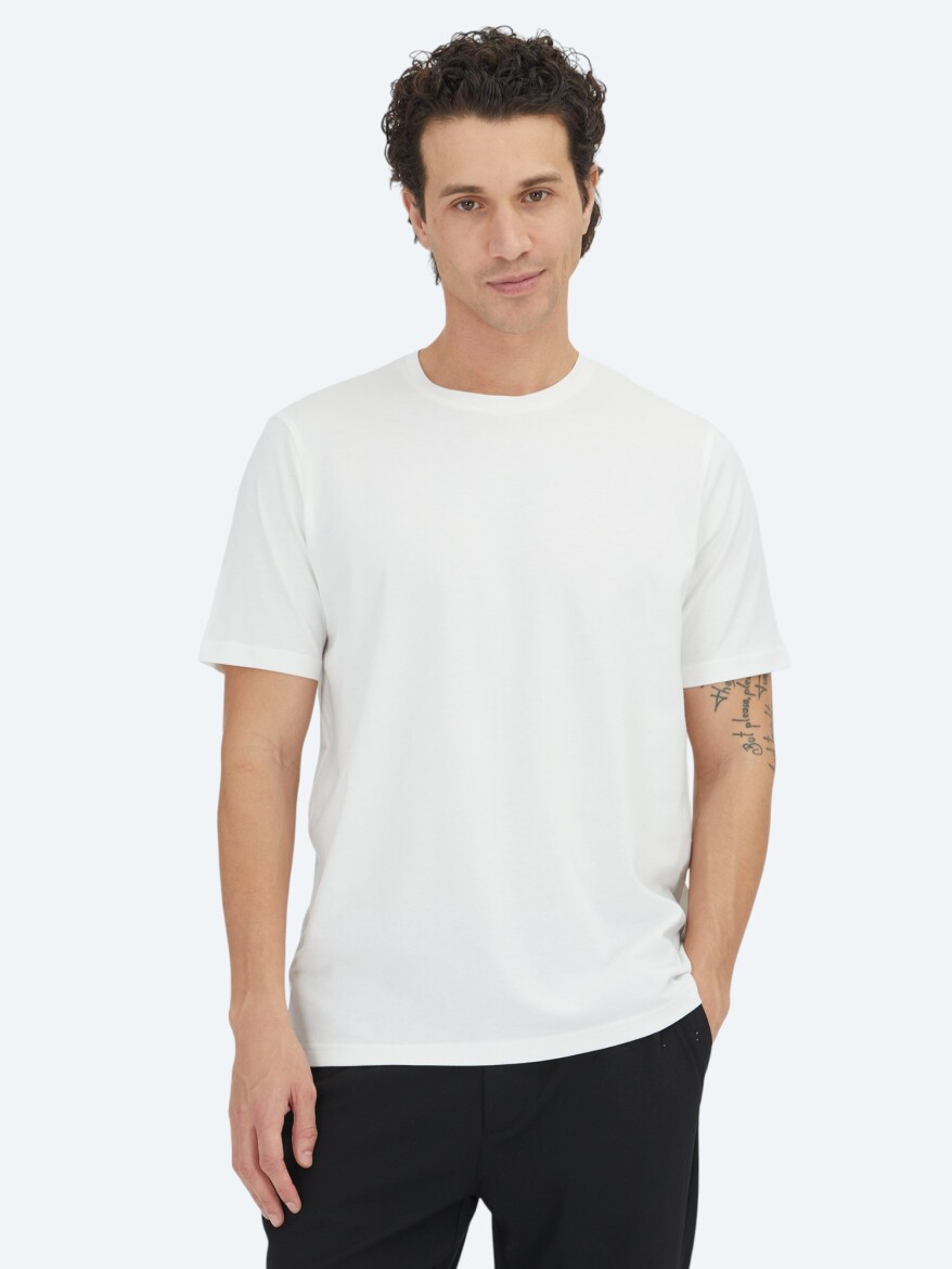 White Plain Crew Neck 100% Cotton T-Shirt - KİP