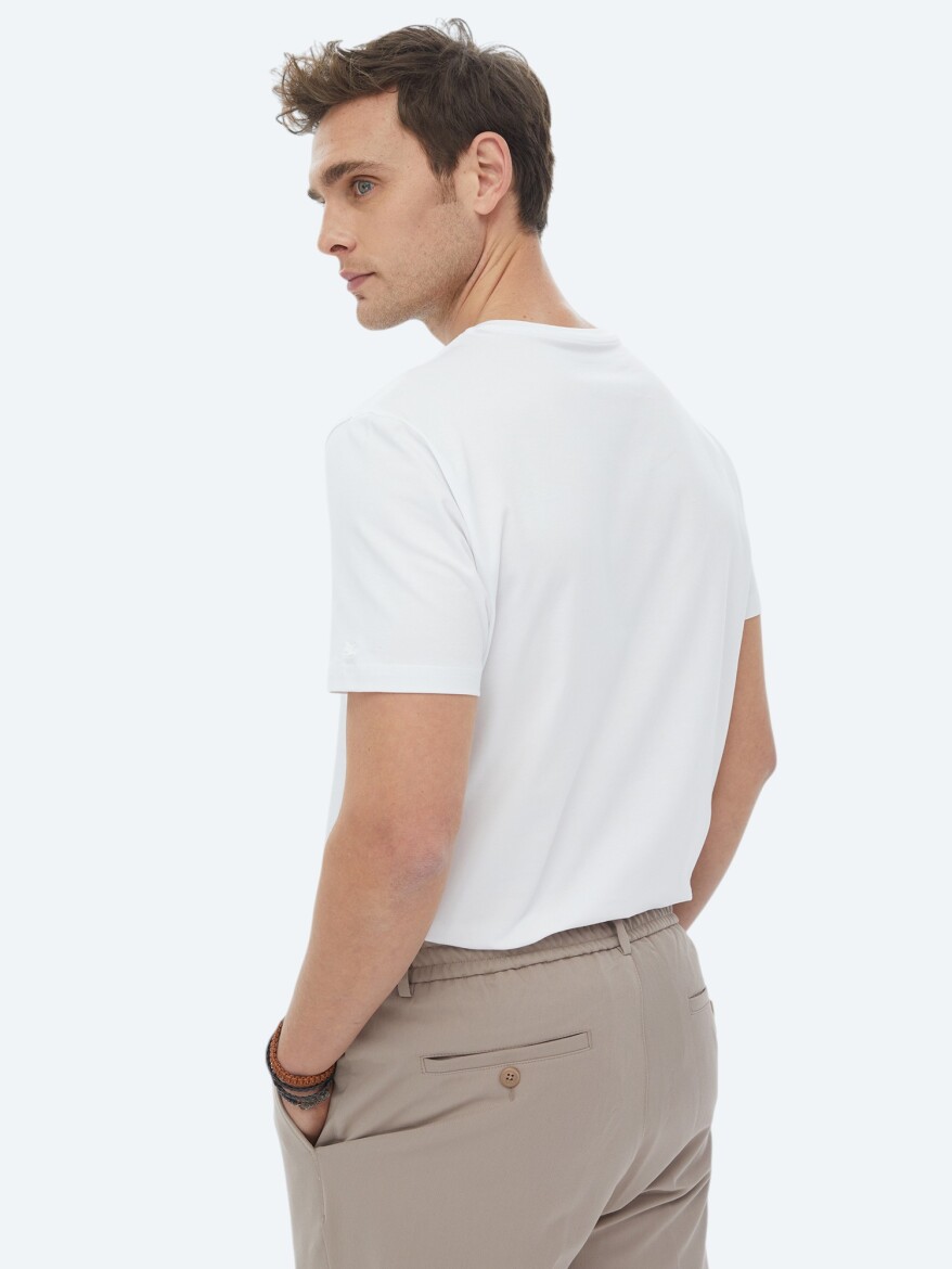 White Plain Crew Neck Cotton Blended T-Shirt - 6