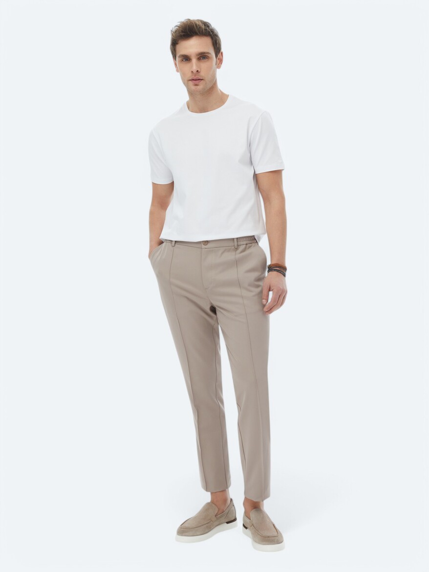 White Plain Crew Neck Cotton Blended T-Shirt - 5