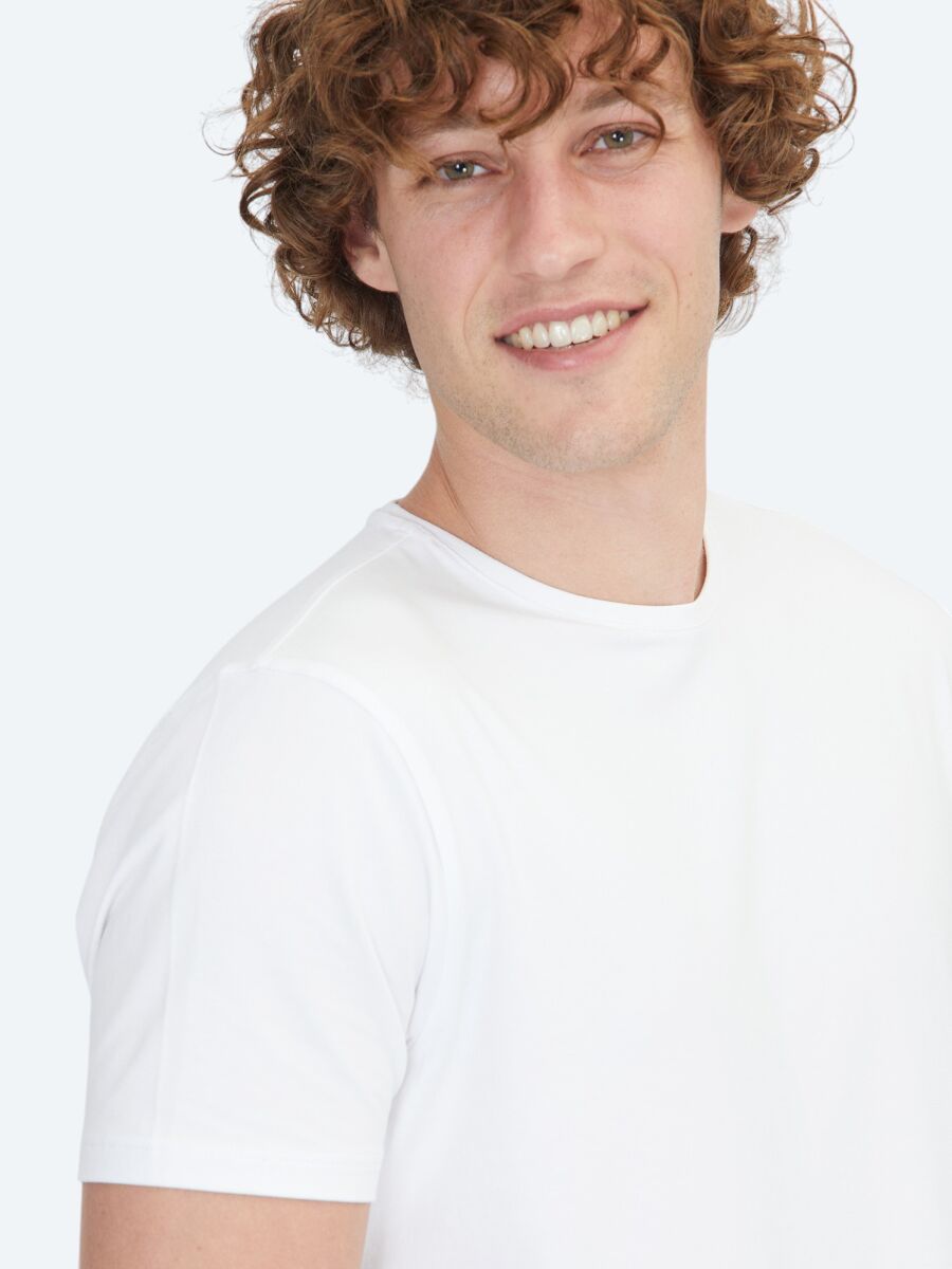 White Plain Crew Neck Cotton Blended T-Shirt - 3