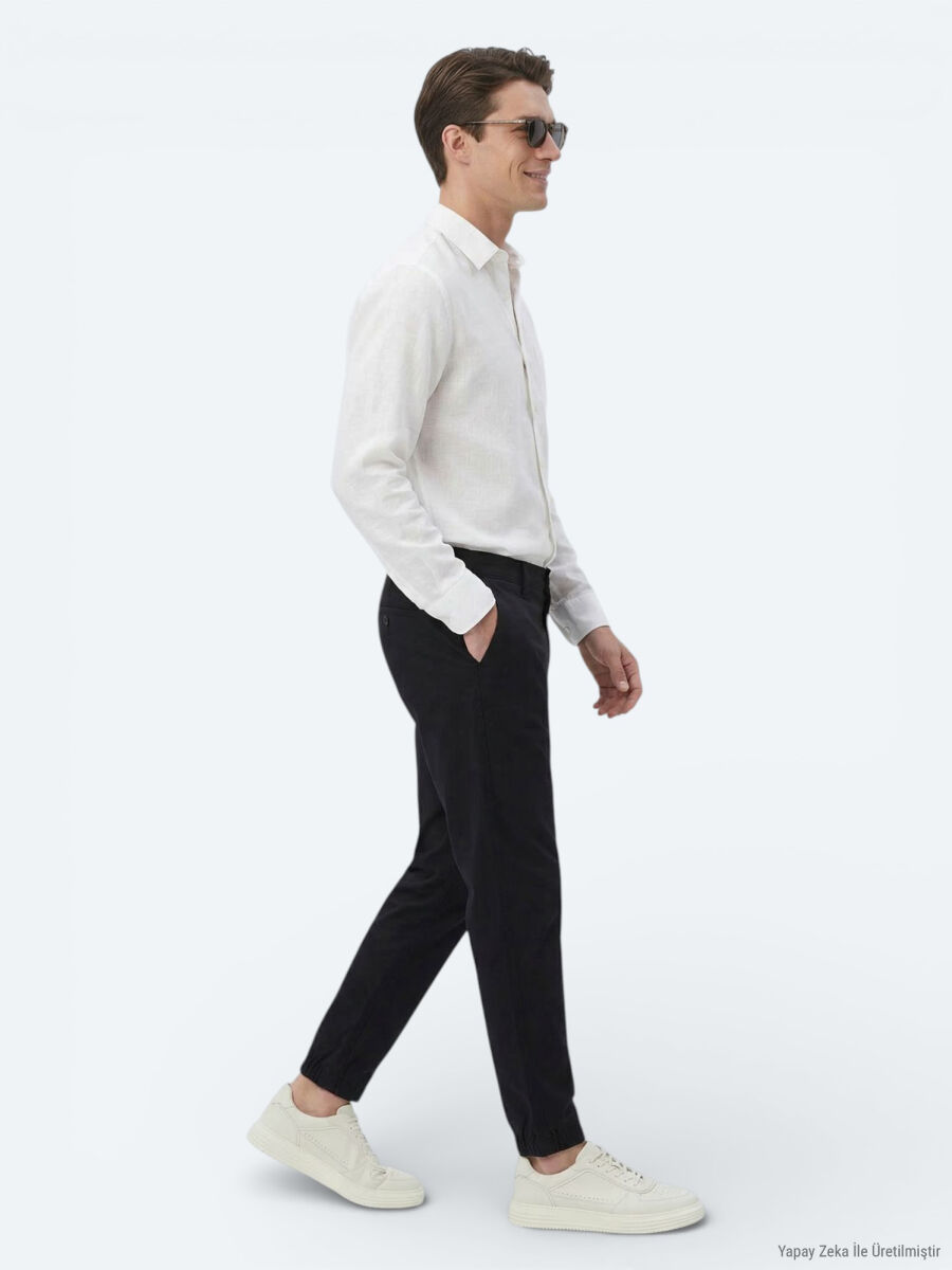 White Plain Oversize Fit Long Weaving Casual Shirt - 4