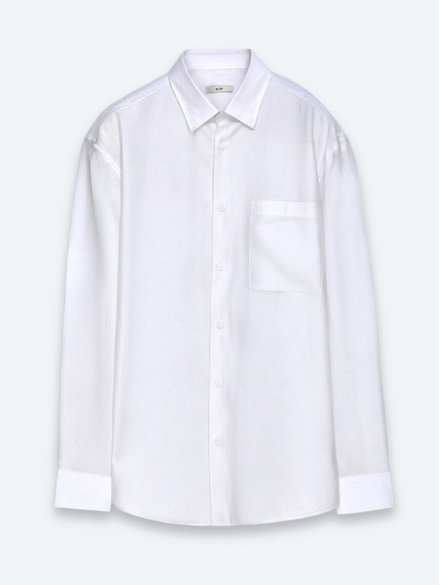 White Plain Oversize Fit Long Weaving Casual Shirt - 6