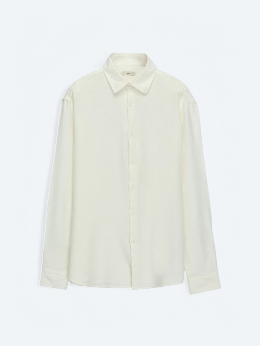 White Plain Oversize Fit Weaving Casual Cotton Blended Shirt - 6