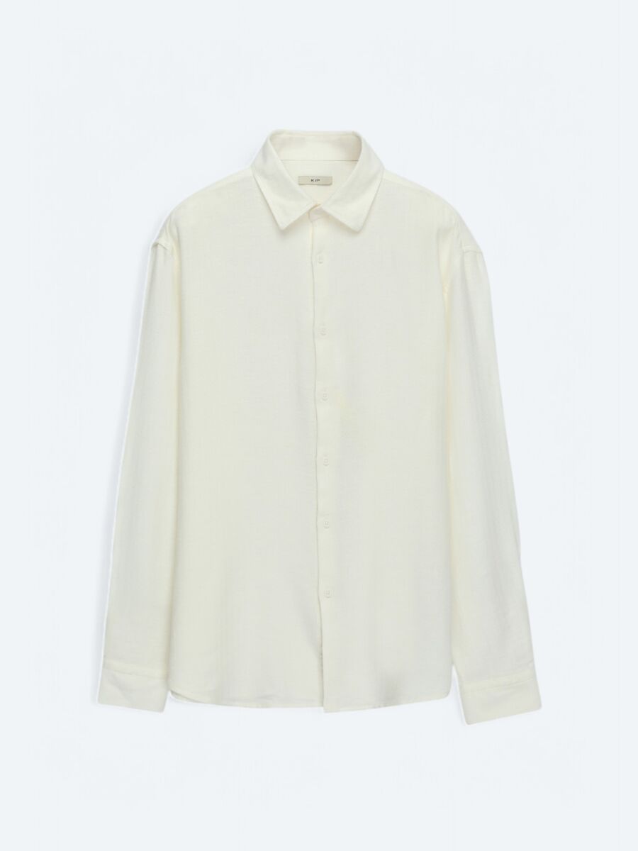 White Plain Oversize Fit Weaving Casual Cotton Blended Shirt - 6