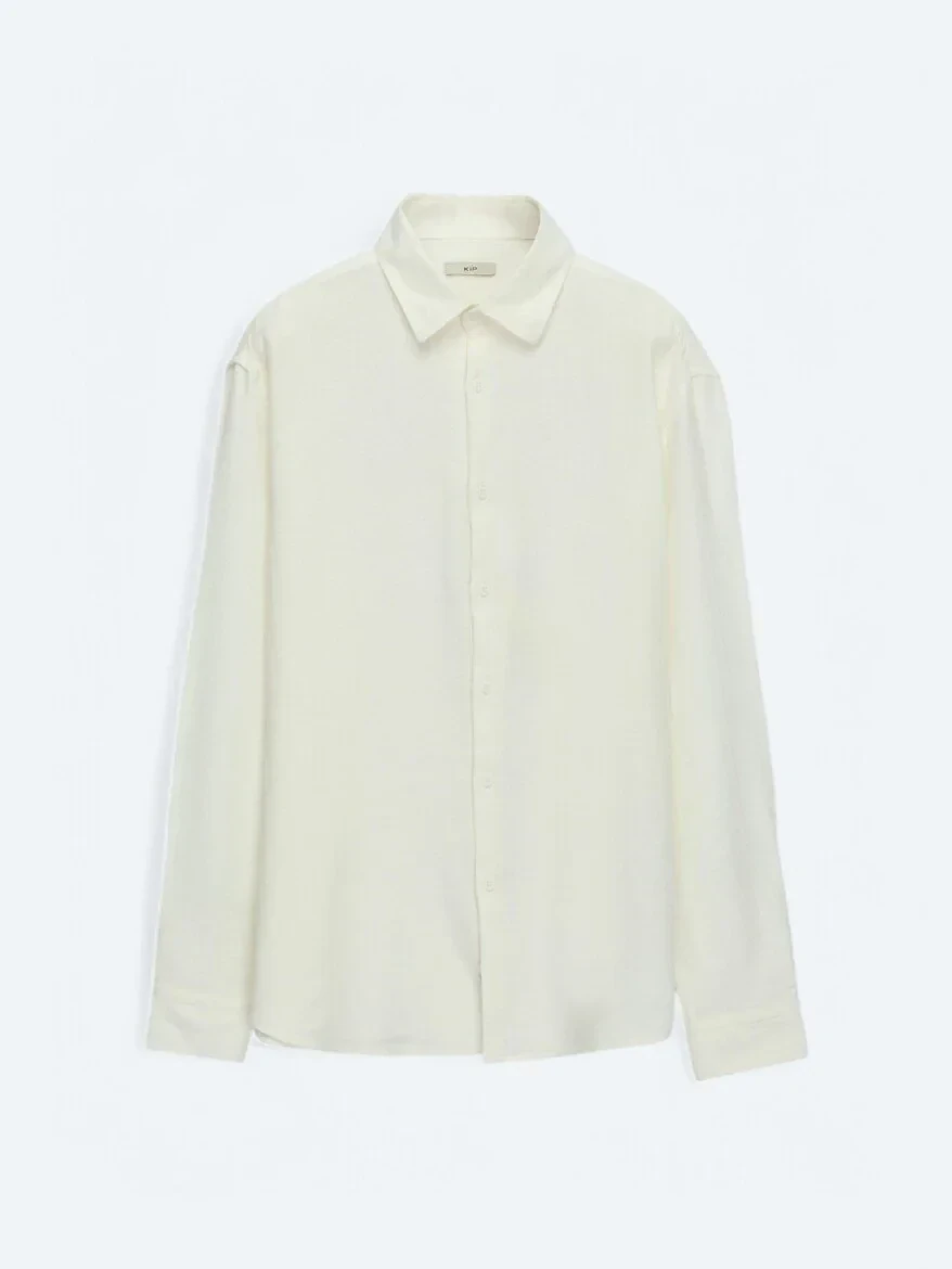 White Plain Oversize Fit Weaving Casual Cotton Blended Shirt - 6