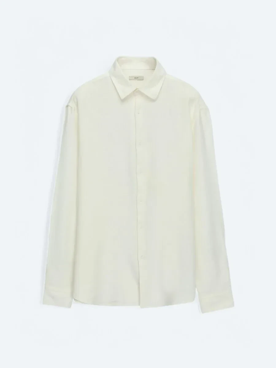 White Plain Oversize Fit Weaving Casual Cotton Blended Shirt - 6