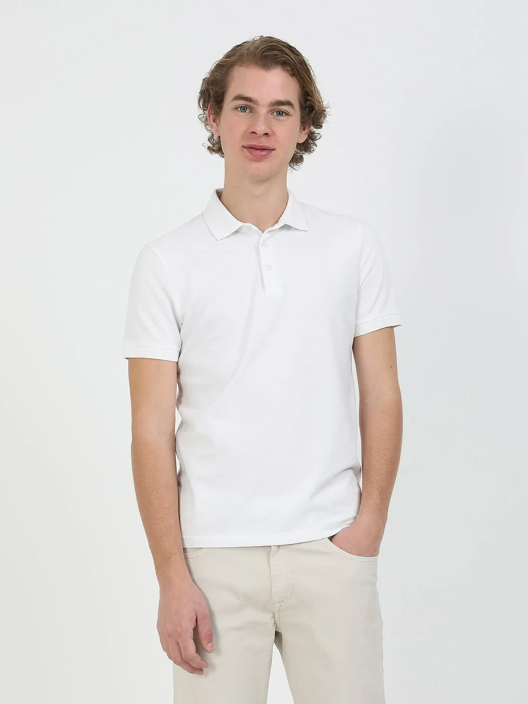 White Plain Polo Neck 100% Cotton T-Shirt - 1