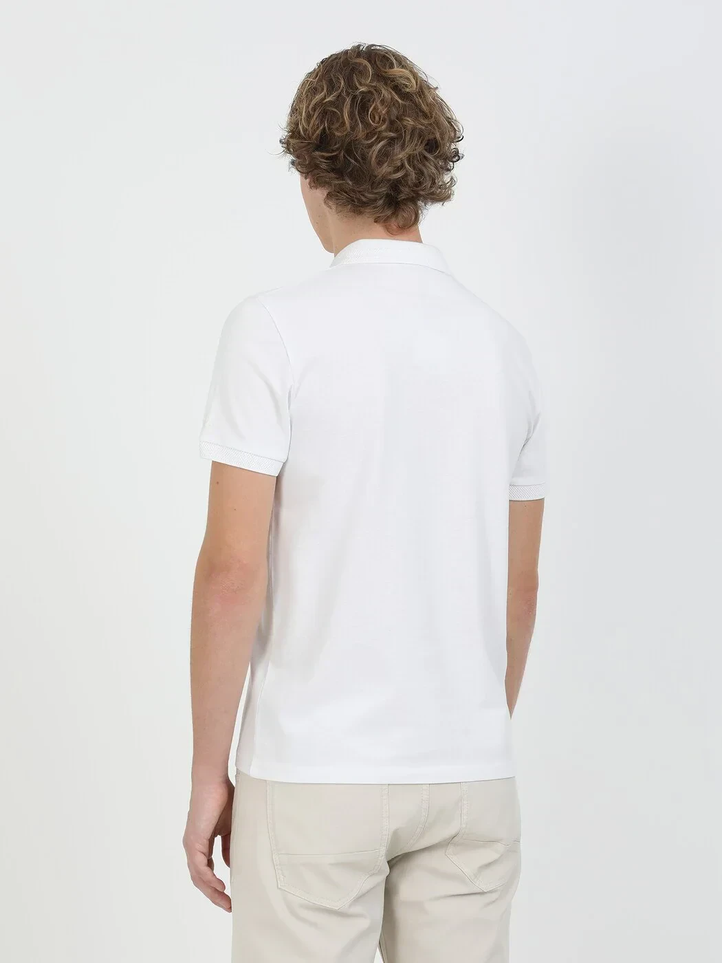 White Plain Polo Neck 100% Cotton T-Shirt - 4