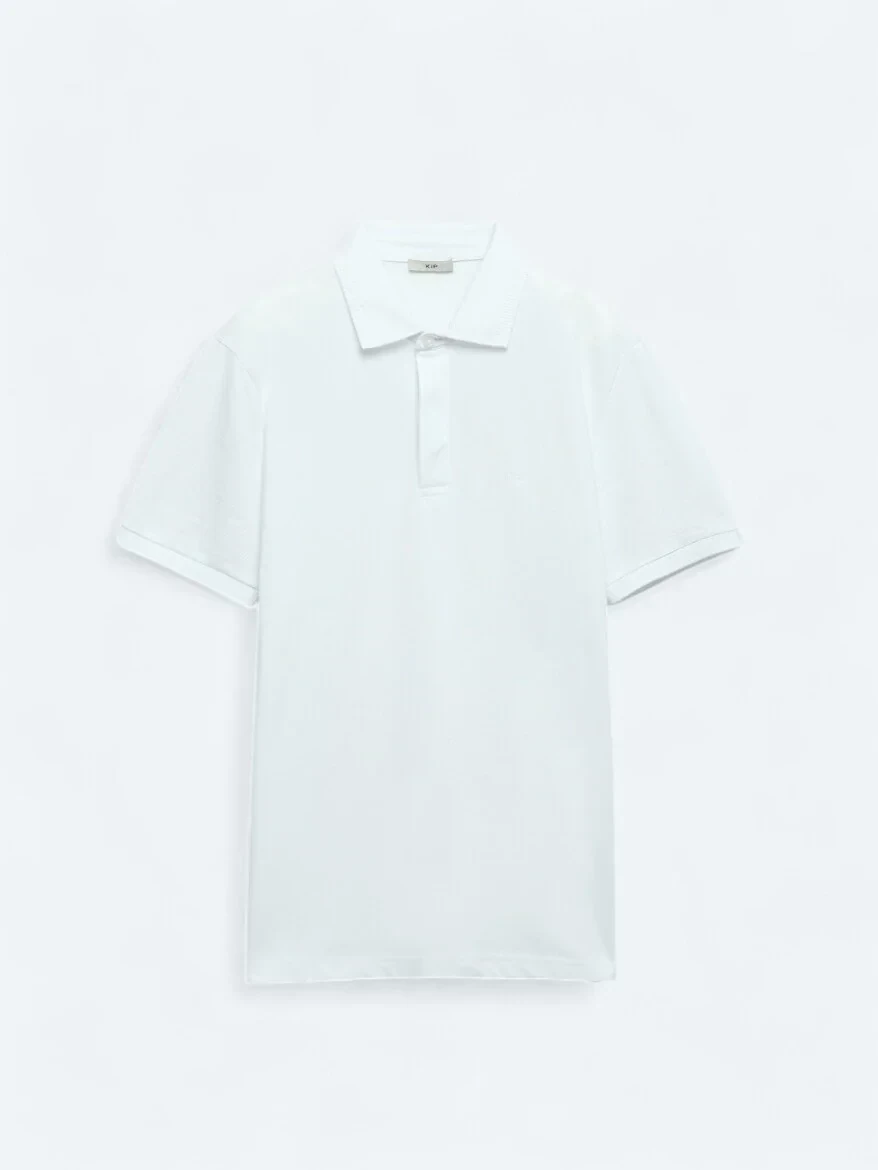 White Plain Polo Neck 100% Cotton T-Shirt - 5