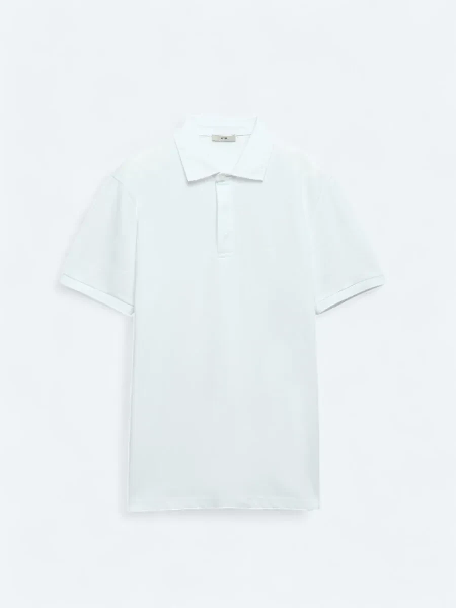 White Plain Polo Neck 100% Cotton T-Shirt - 5