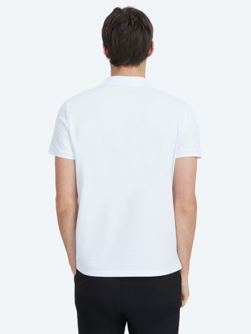 White Plain Polo Neck 100% Cotton T-Shirt - 5