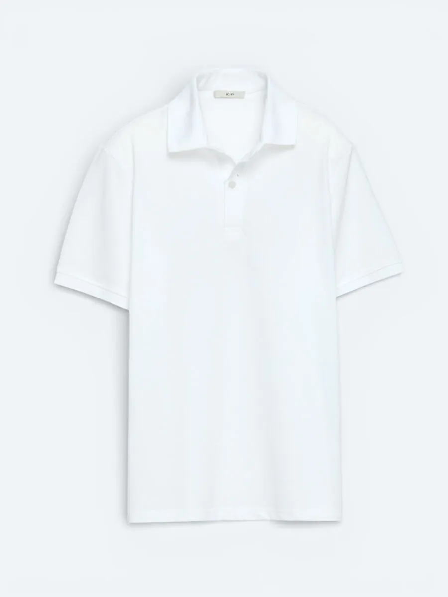 White Plain Polo Neck Cotton Blended T-Shirt - 1