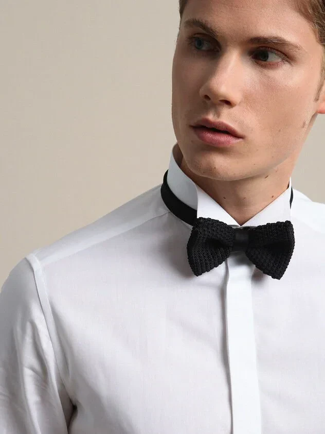 White Plain Regular Fit Double Cuff Wing Collar Tuxedo Shirts - 1