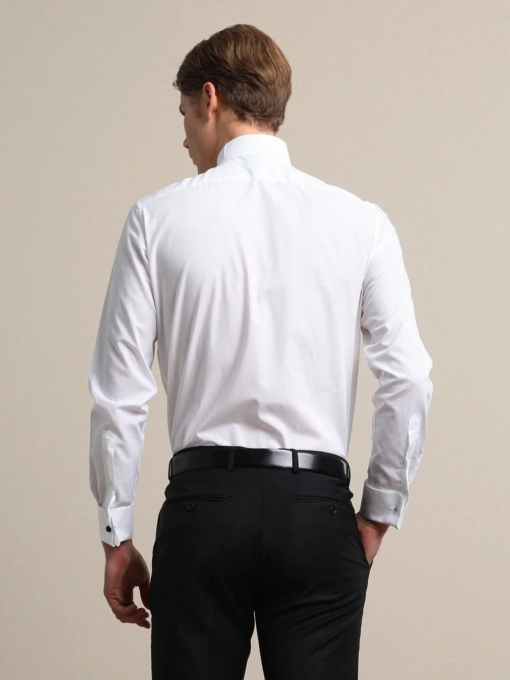 White Plain Regular Fit Double Cuff Wing Collar Tuxedo Shirts - 5
