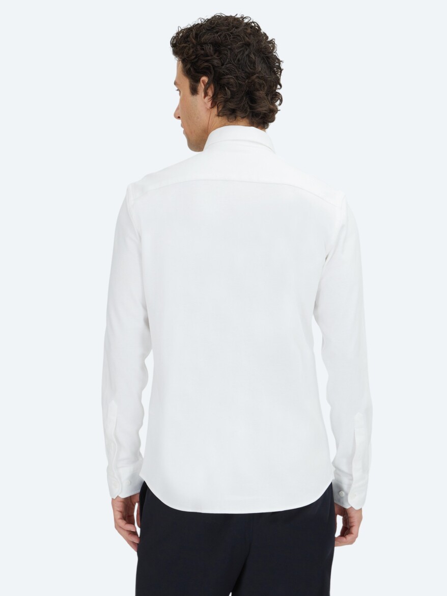 White Plain Regular Fit Knitting Casual 100% Cotton Shirt - 5