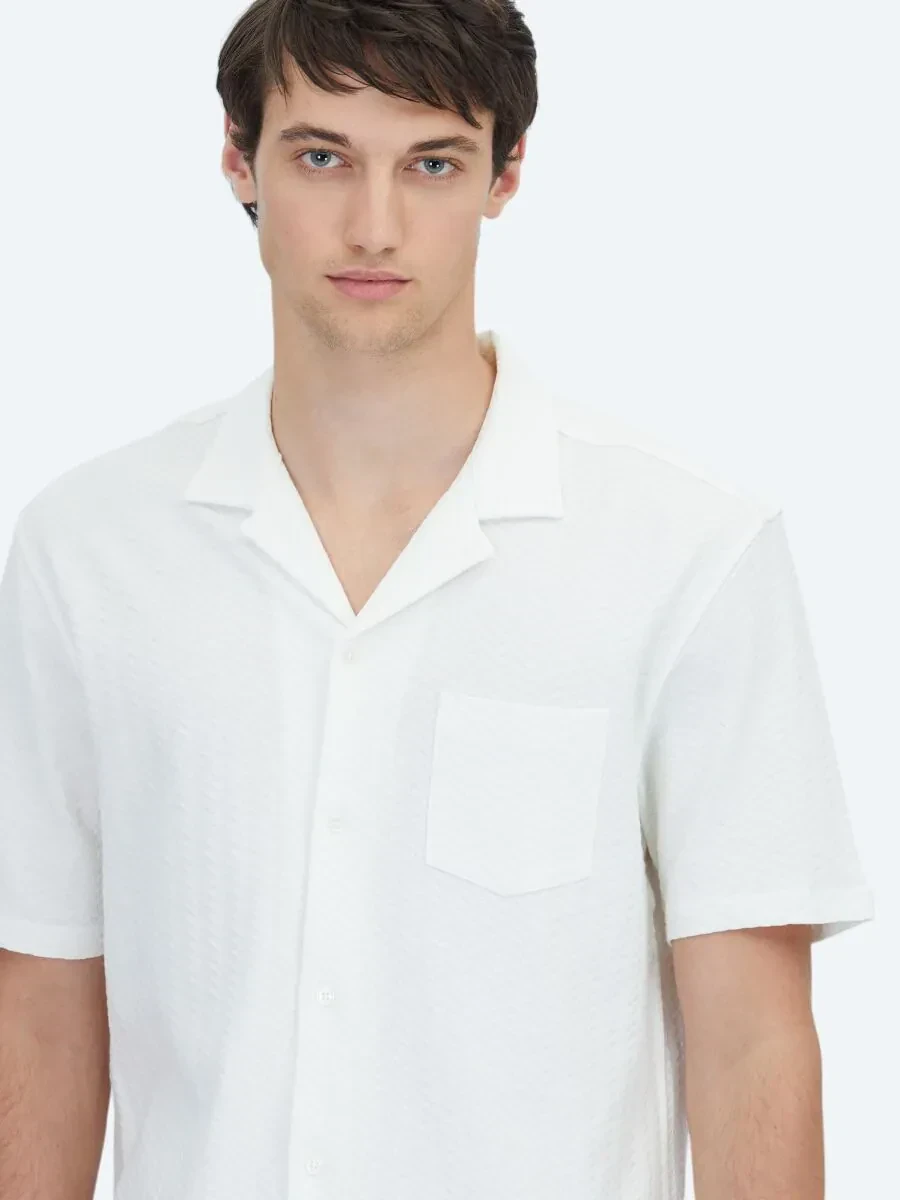 White Plain Regular Fit Knitting Casual 100% Cotton Shirt - 4