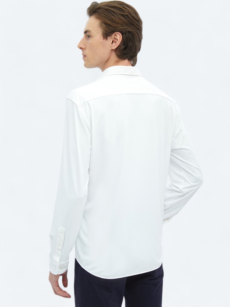 White Plain Regular Fit Long Knitting Casual Shirt - 6