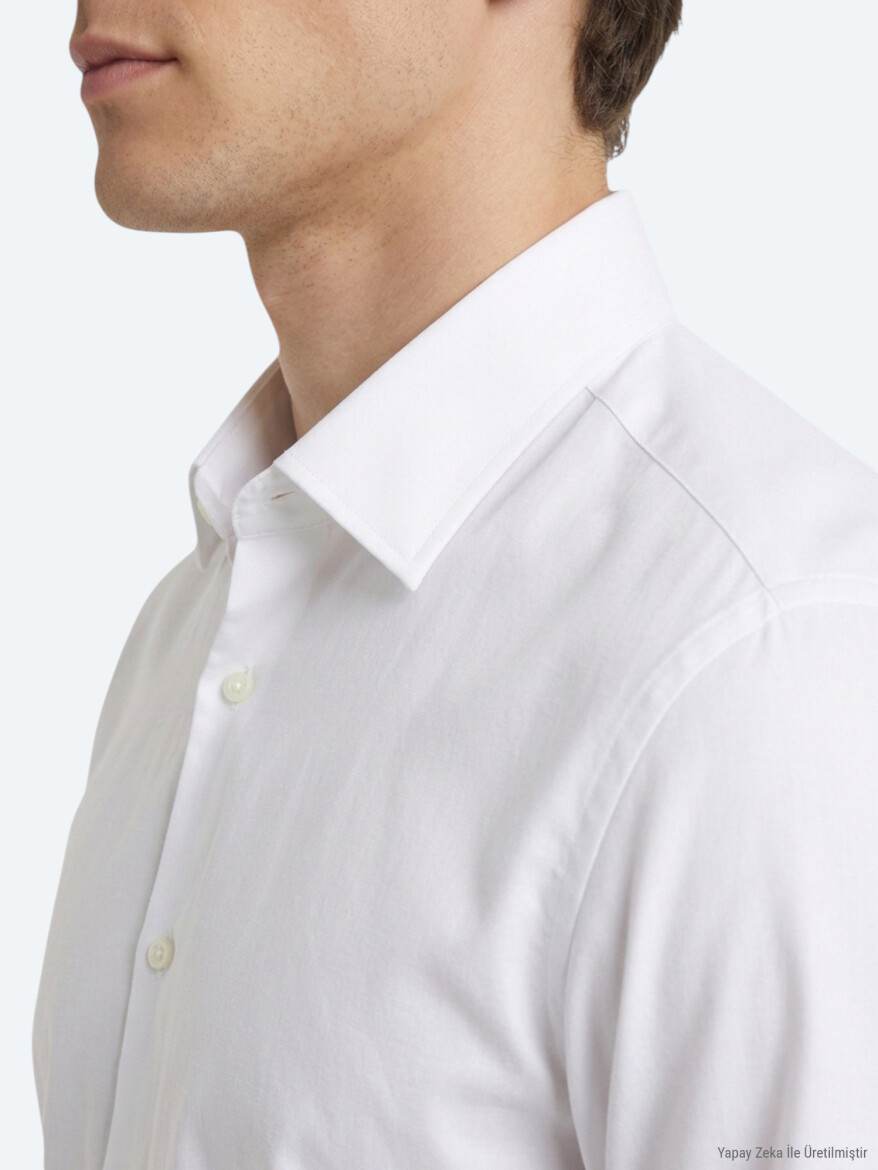 White Plain Regular Fit Long Knitting Casual Shirt - 3
