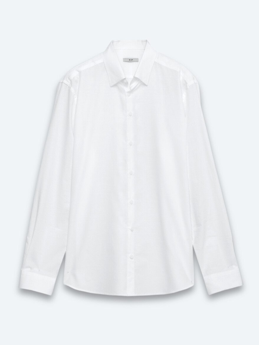White Plain Regular Fit Long Weaving Casual 100% Cotton Shirt - 6