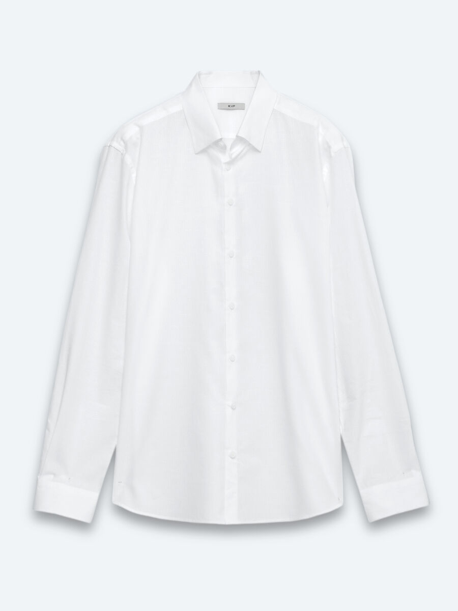 White Plain Regular Fit Long Weaving Casual 100% Cotton Shirt - 6