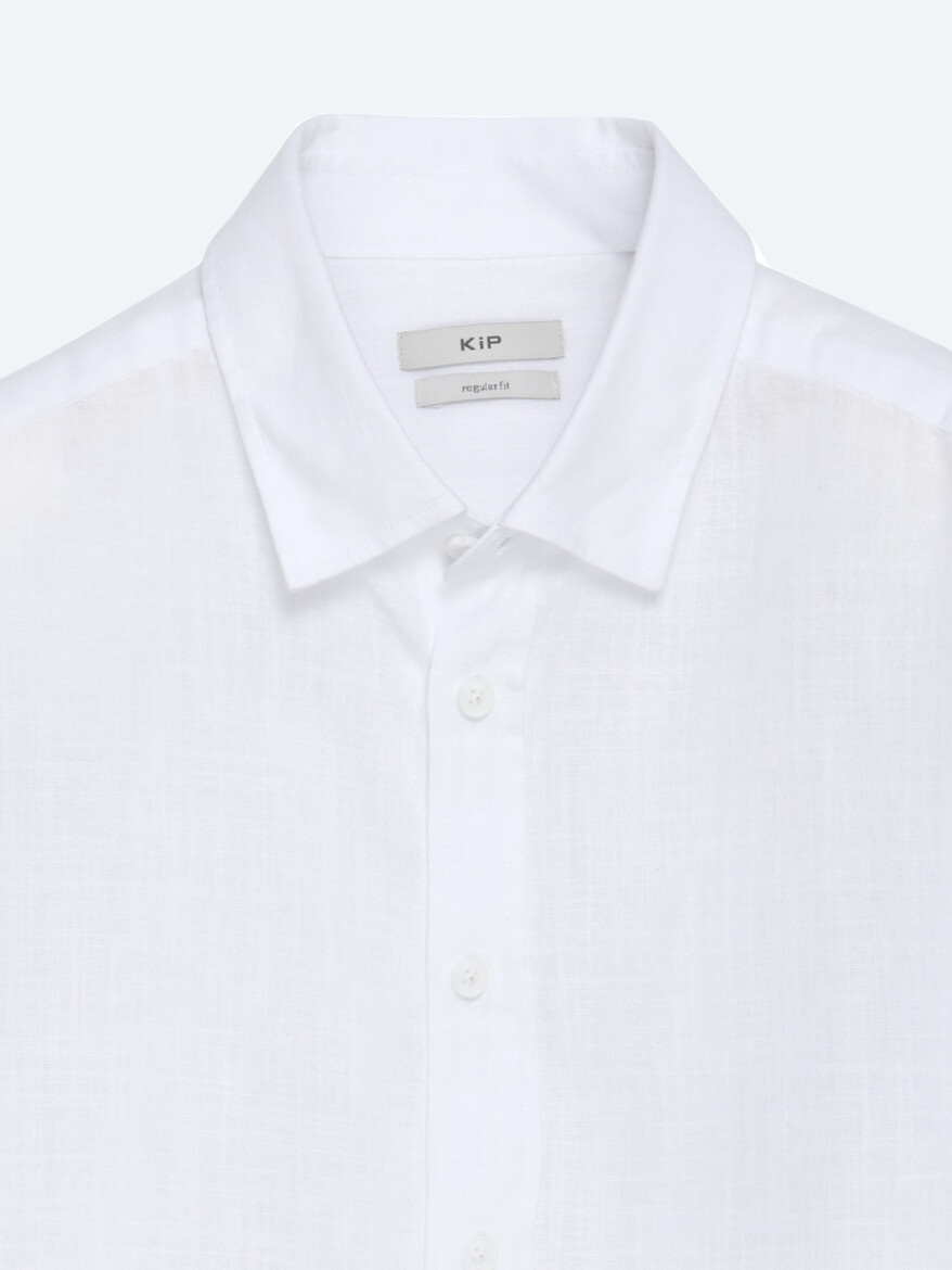 White Plain Regular Fit Long Weaving Casual 100% Cotton Shirt - 7