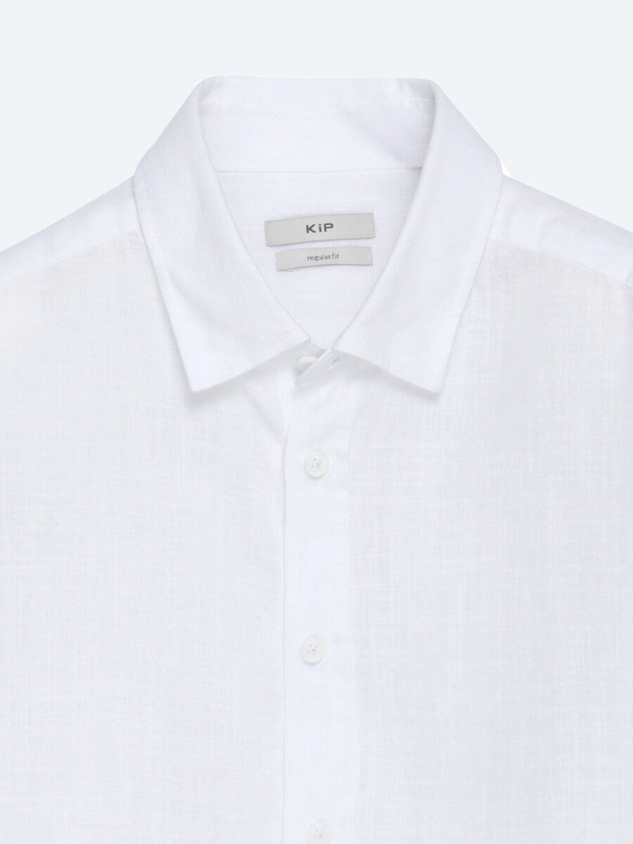 White Plain Regular Fit Long Weaving Casual 100% Cotton Shirt - 7