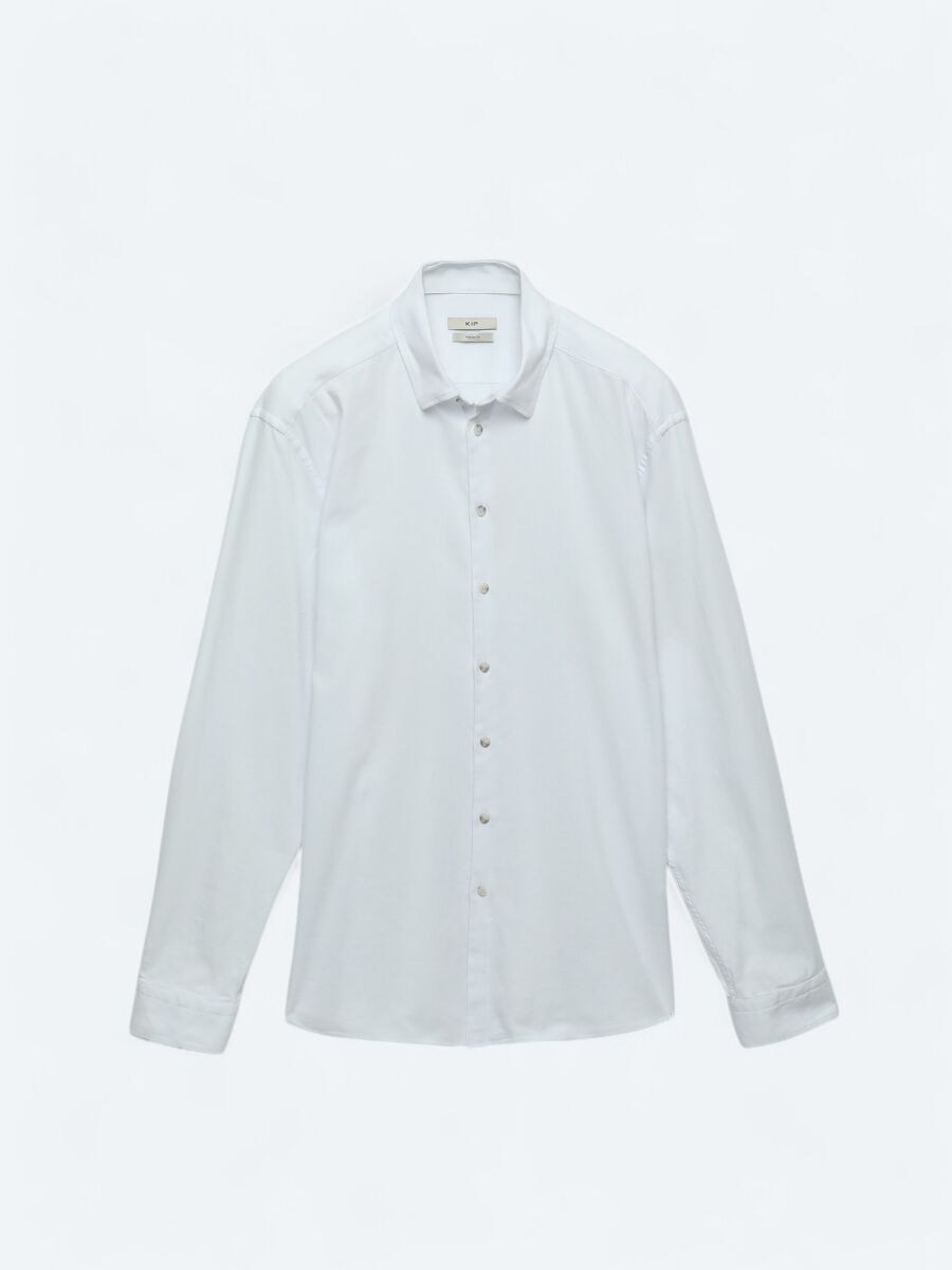 White Plain Regular Fit Long Weaving Casual Cotton Blended Shirt - 7