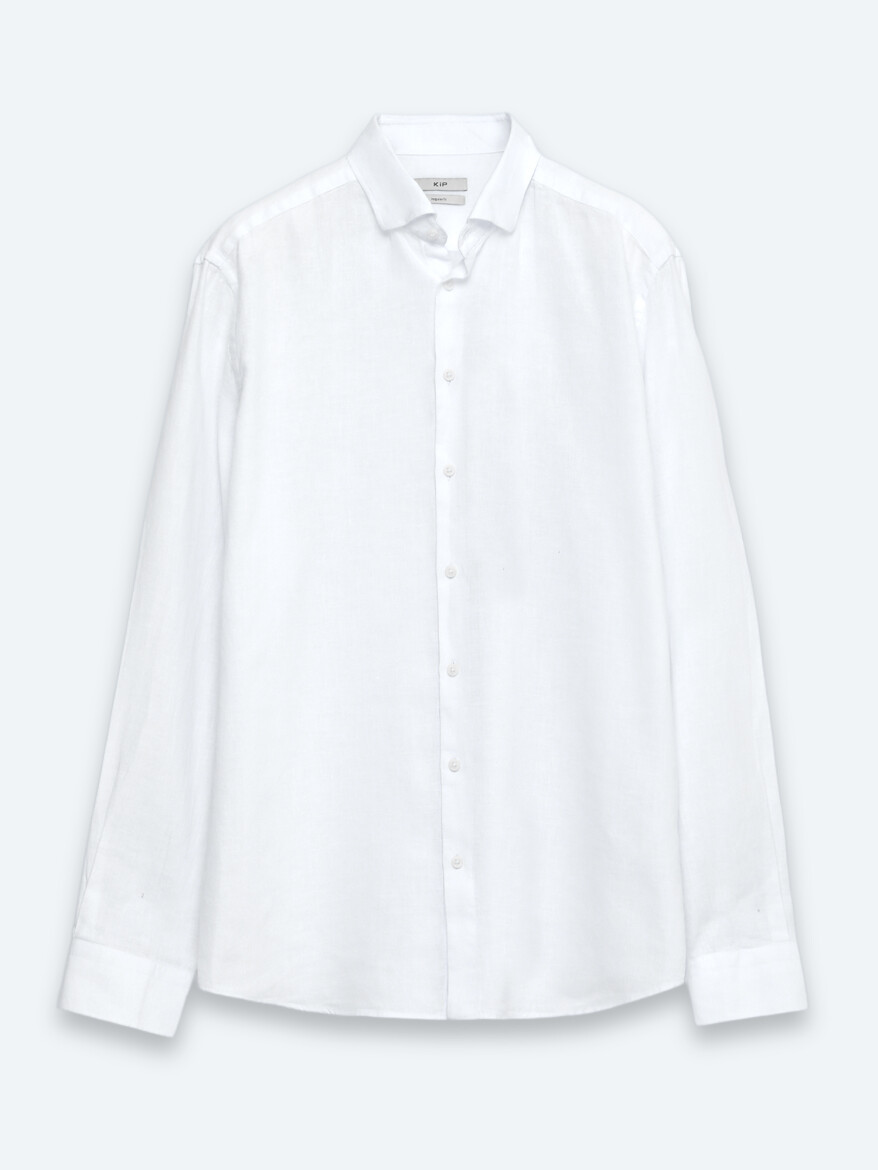 White Plain Regular Fit Long Weaving Casual Cotton Blended Shirt - 6