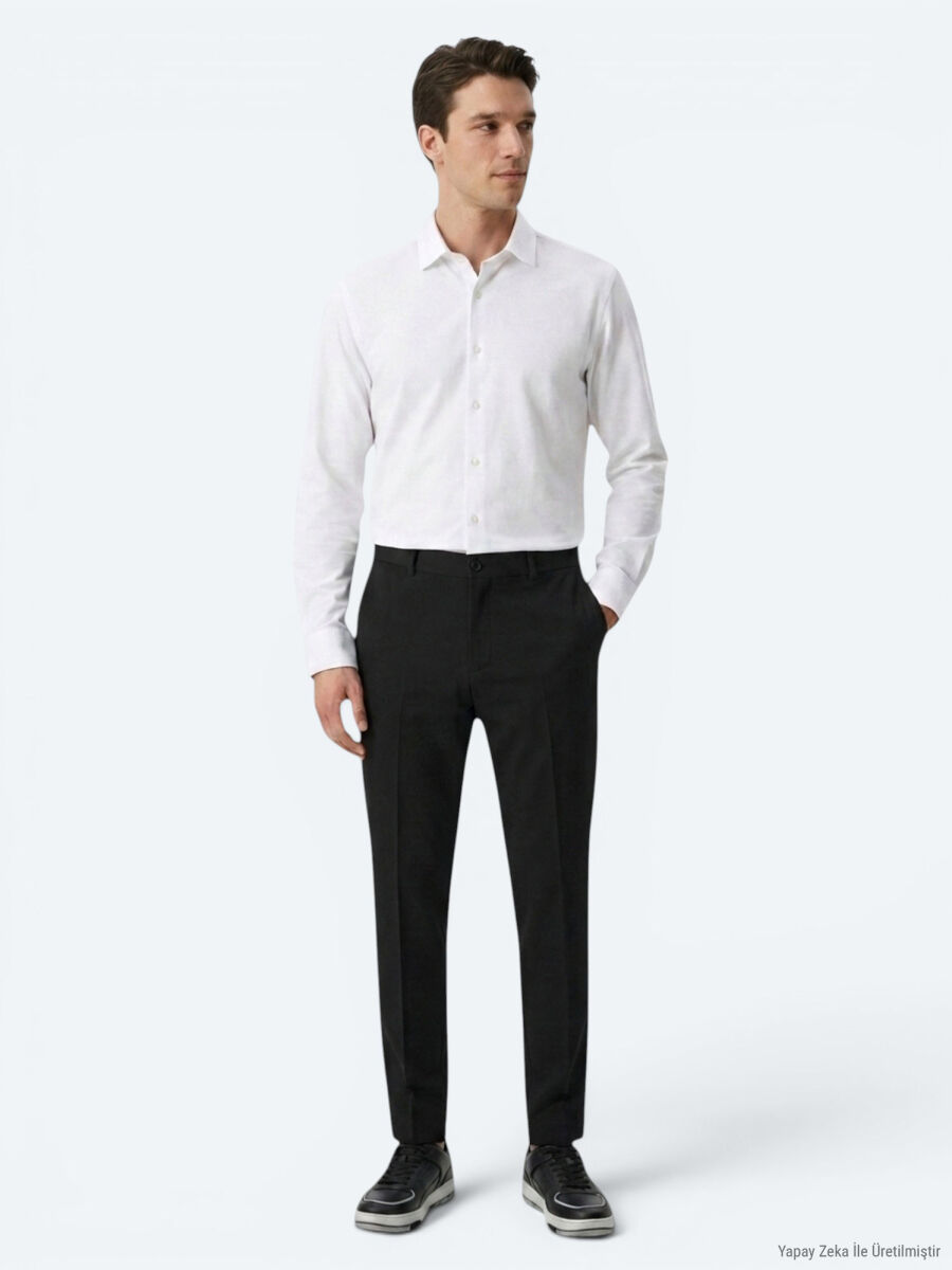 White Plain Regular Fit Long Weaving Casual Cotton Blended Shirt - 2
