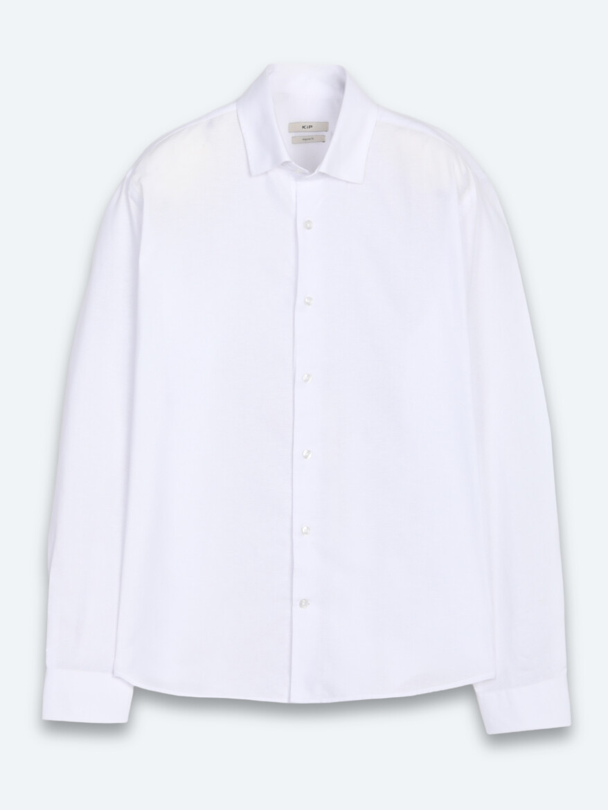 White Plain Regular Fit Long Weaving Casual Cotton Blended Shirt - 6