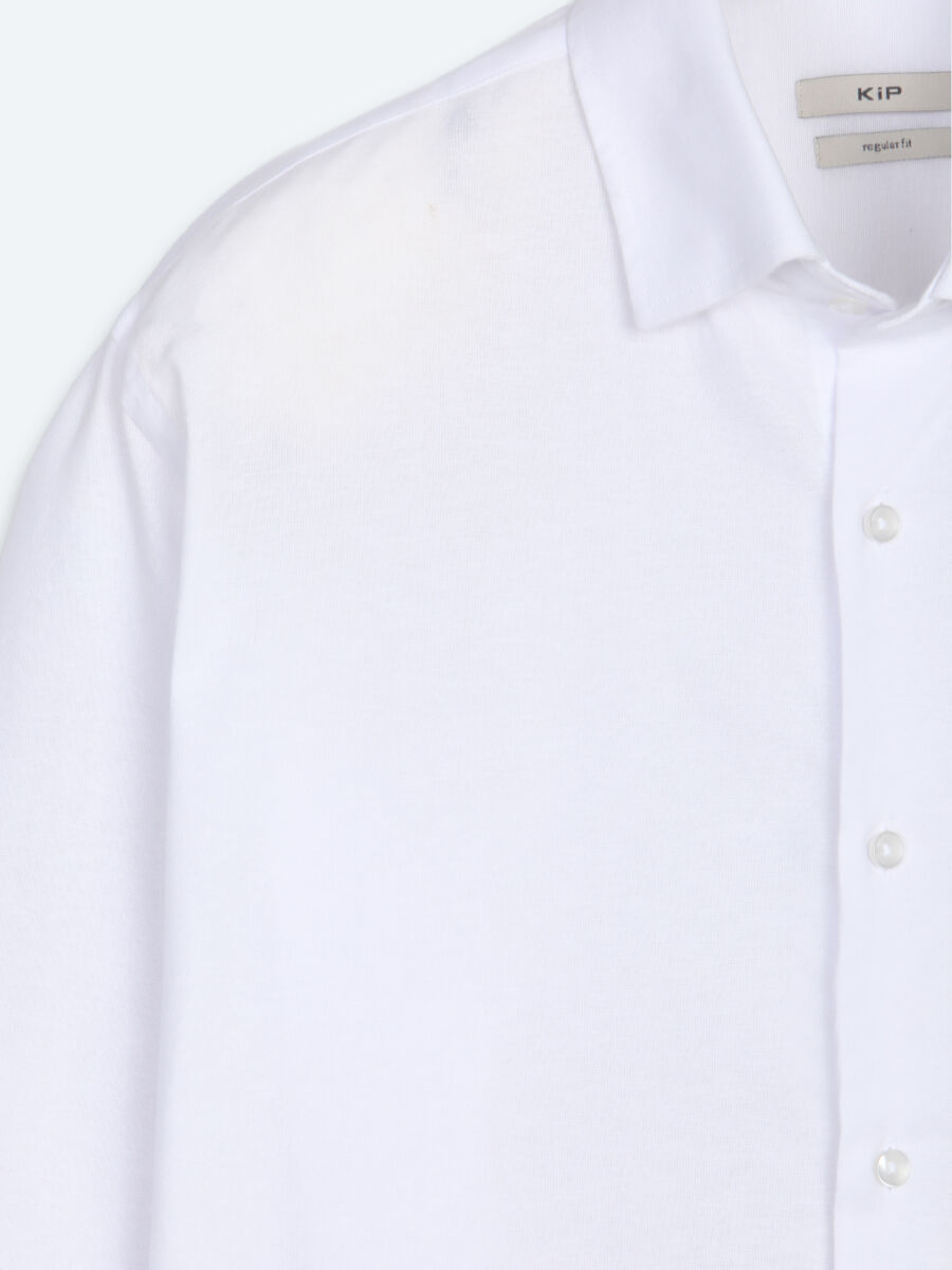 White Plain Regular Fit Long Weaving Casual Cotton Blended Shirt - 7