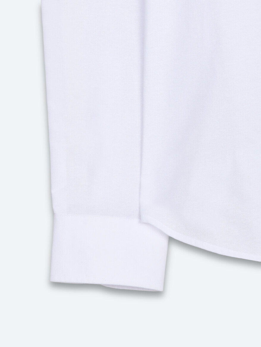 White Plain Regular Fit Long Weaving Casual Cotton Blended Shirt - 9