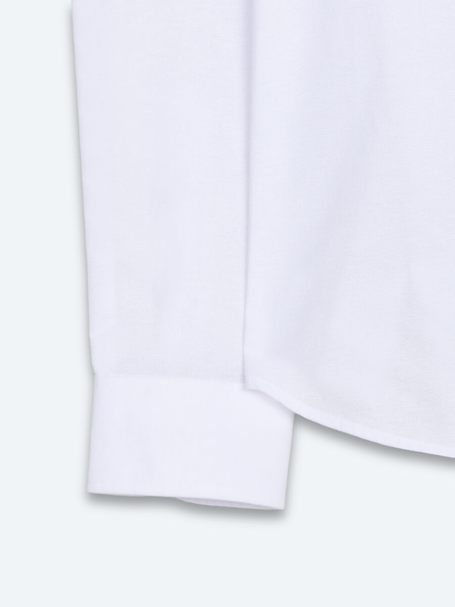 White Plain Regular Fit Long Weaving Casual Cotton Blended Shirt - 9