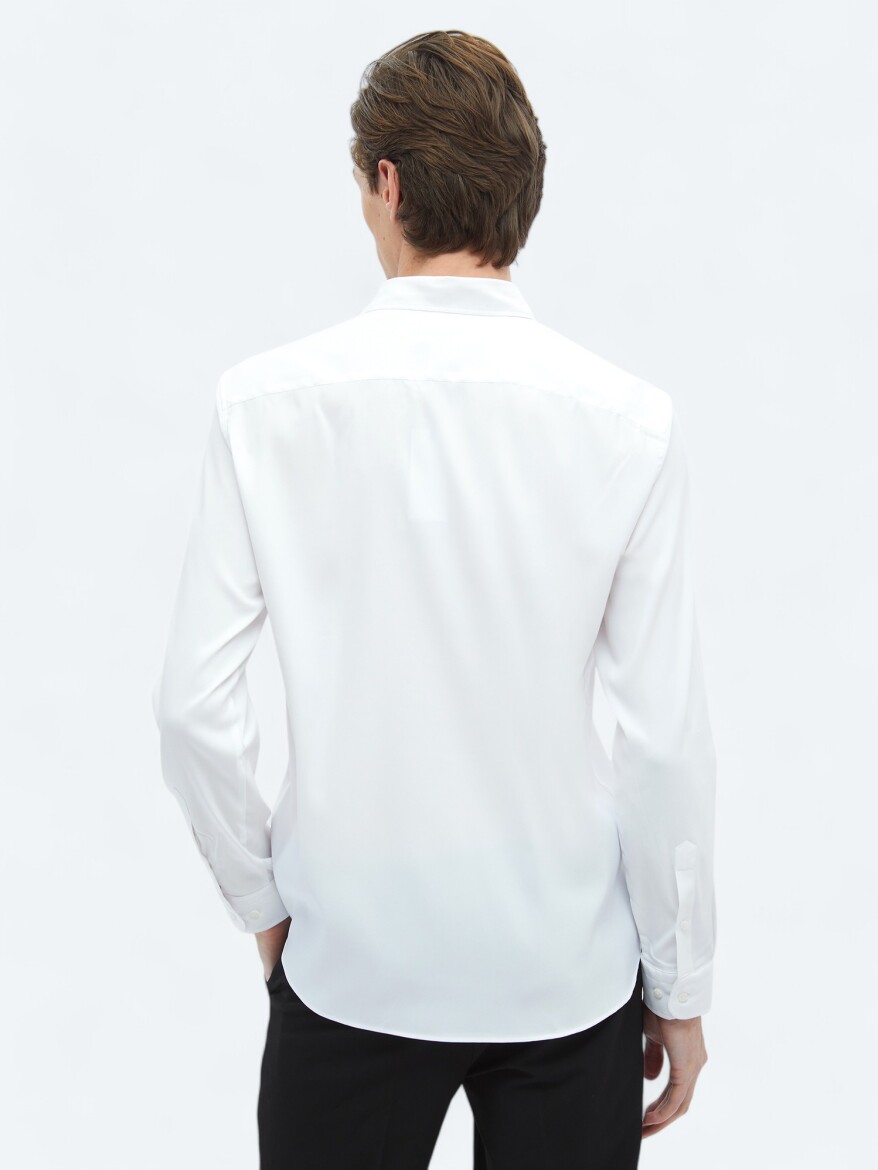 White Plain Regular Fit Long Weaving Casual Shirt - 6