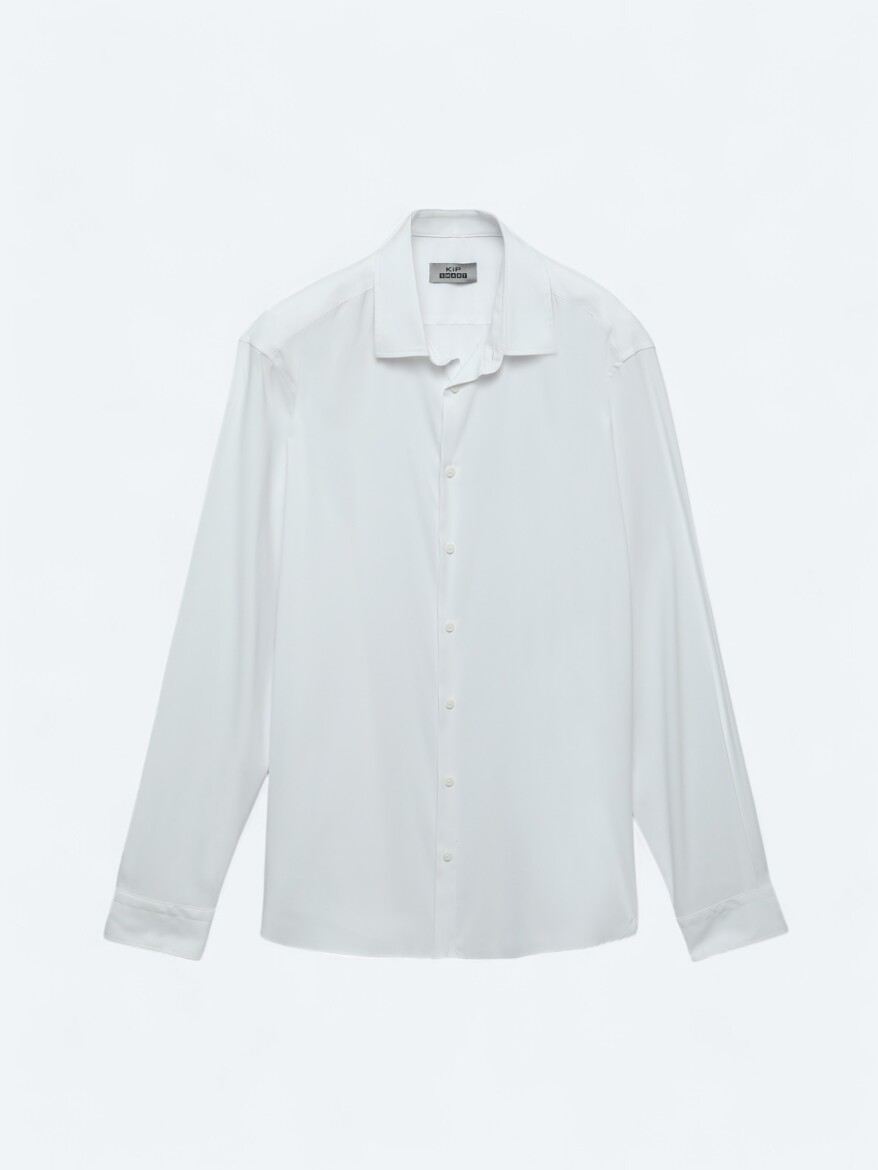 White Plain Regular Fit Long Weaving Casual Shirt - 7