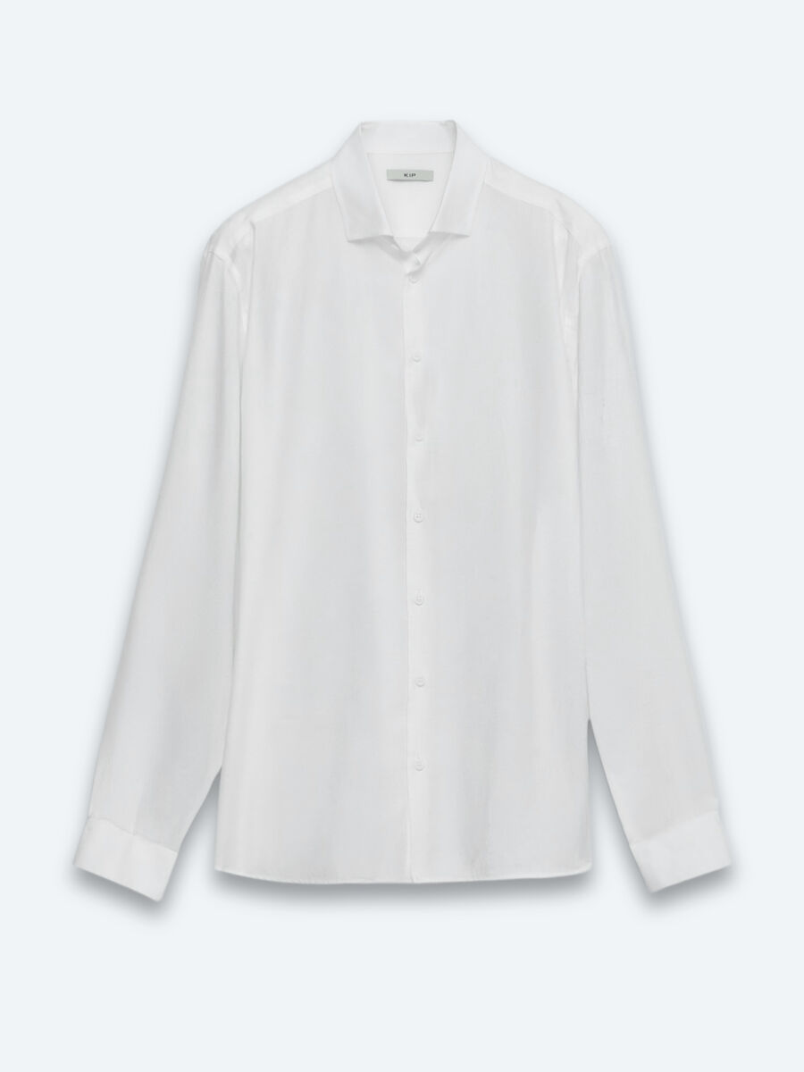 White Plain Regular Fit Long Weaving Casual Shirt - 6