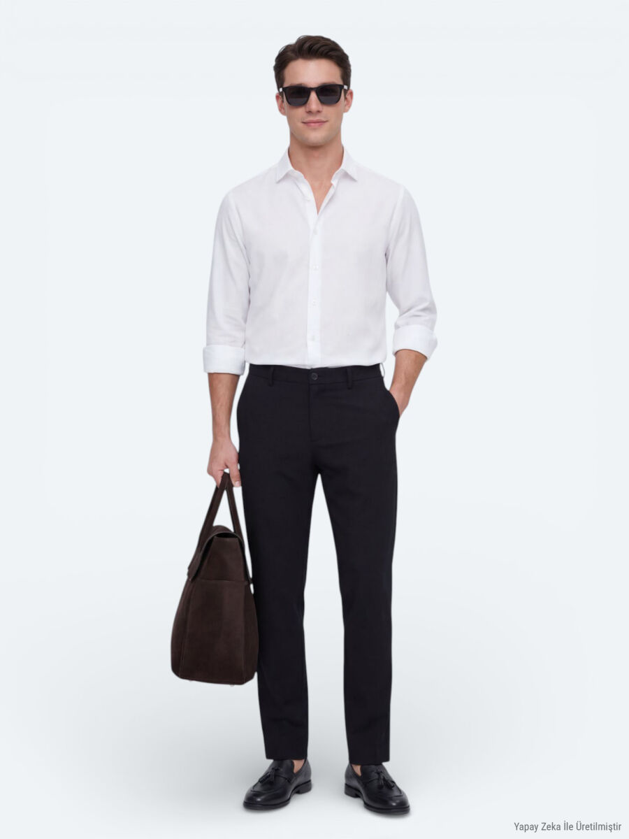 White Plain Regular Fit Long Weaving Casual Shirt - 2