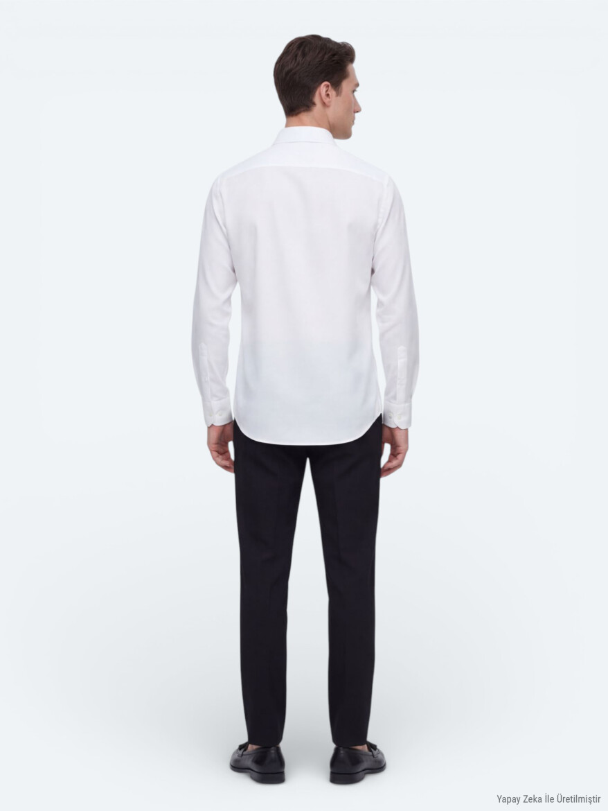White Plain Regular Fit Long Weaving Casual Shirt - 5