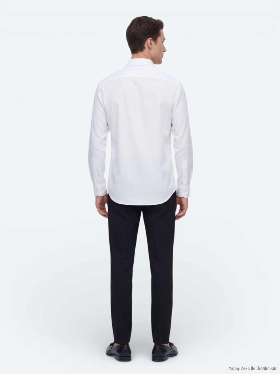 White Plain Regular Fit Long Weaving Casual Shirt - 5
