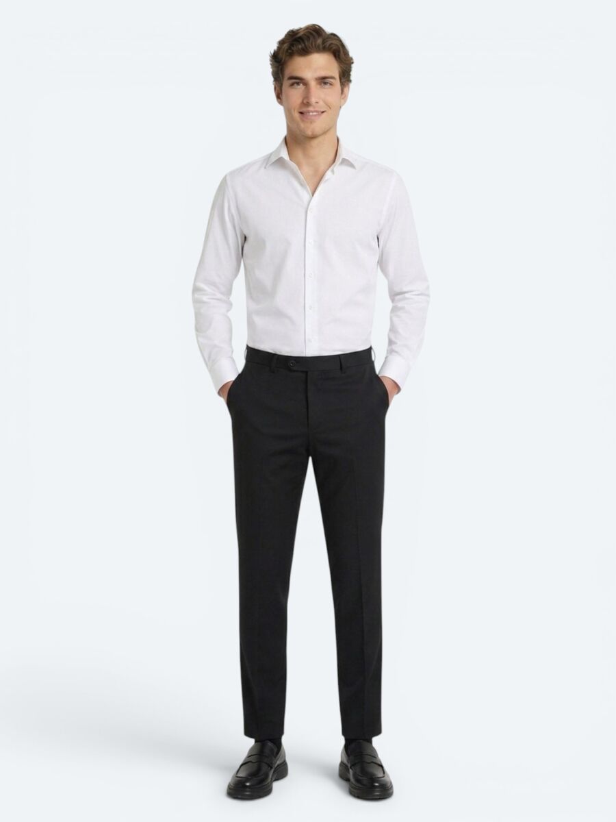 White Plain Regular Fit Long Weaving Classical 100% Cotton Shirt - 3