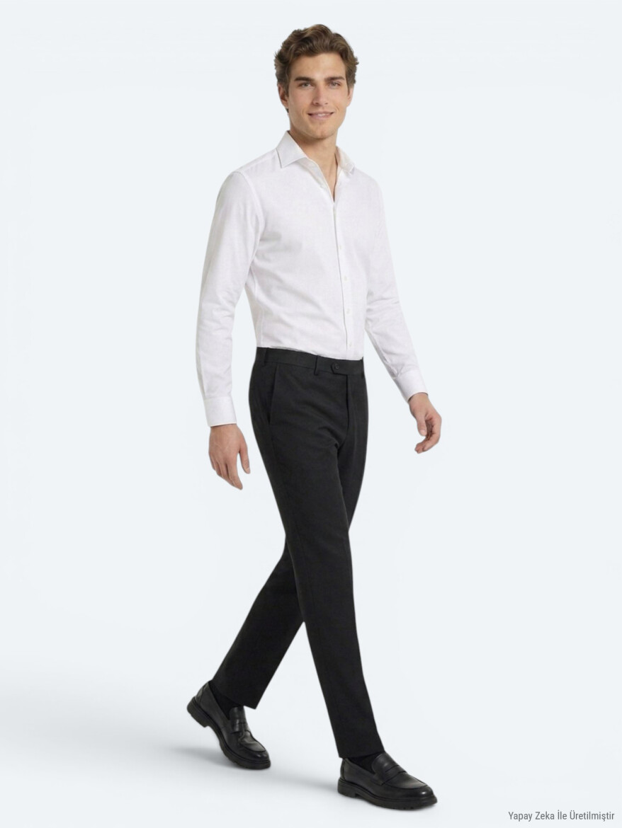 White Plain Regular Fit Long Weaving Classical 100% Cotton Shirt - 2
