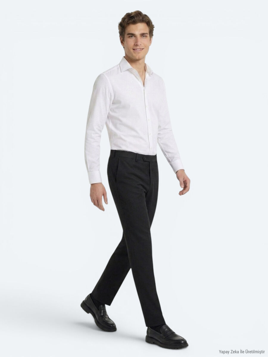 White Plain Regular Fit Long Weaving Classical 100% Cotton Shirt - 2