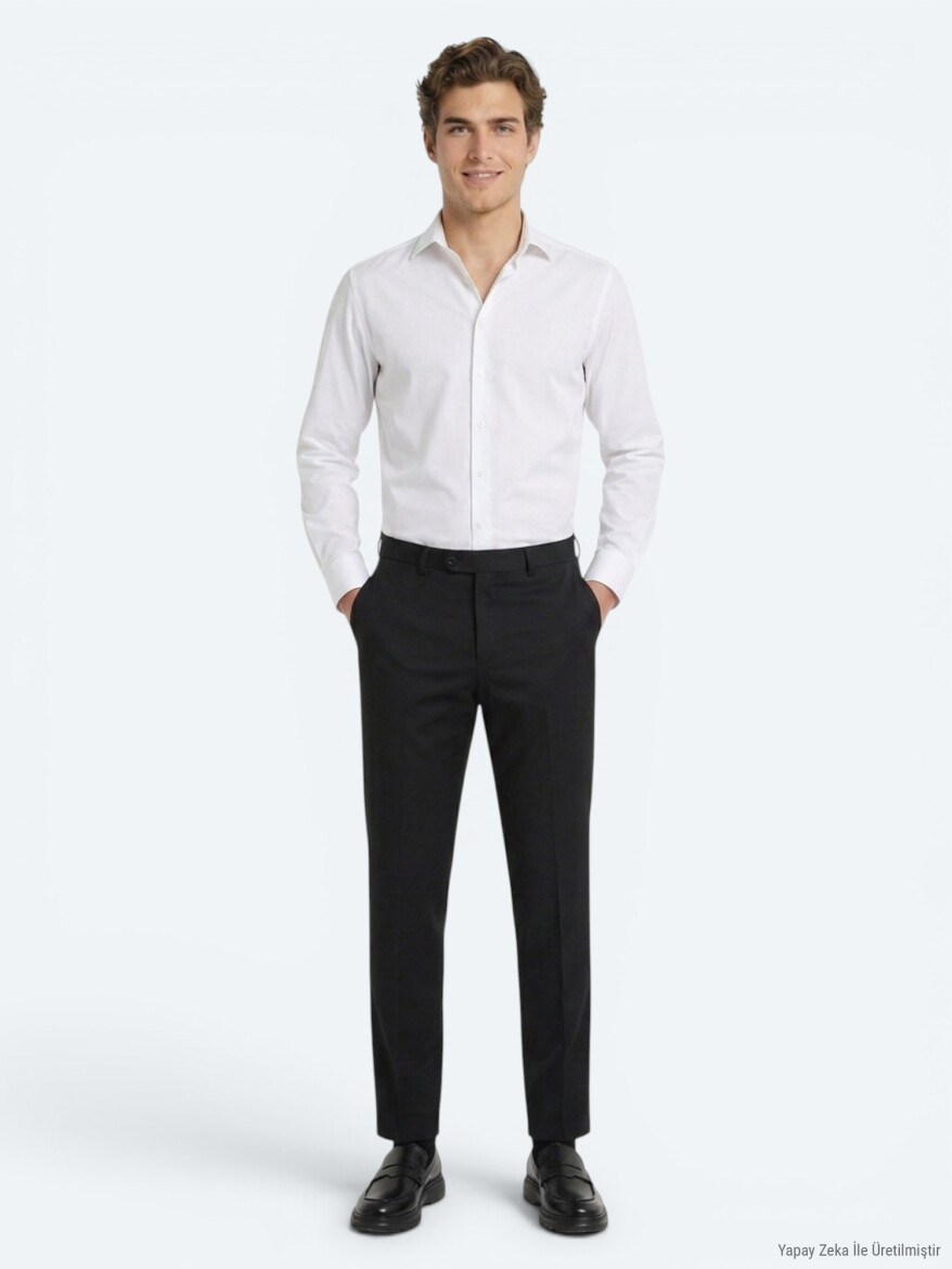 White Plain Regular Fit Long Weaving Classical 100% Cotton Shirt - 3