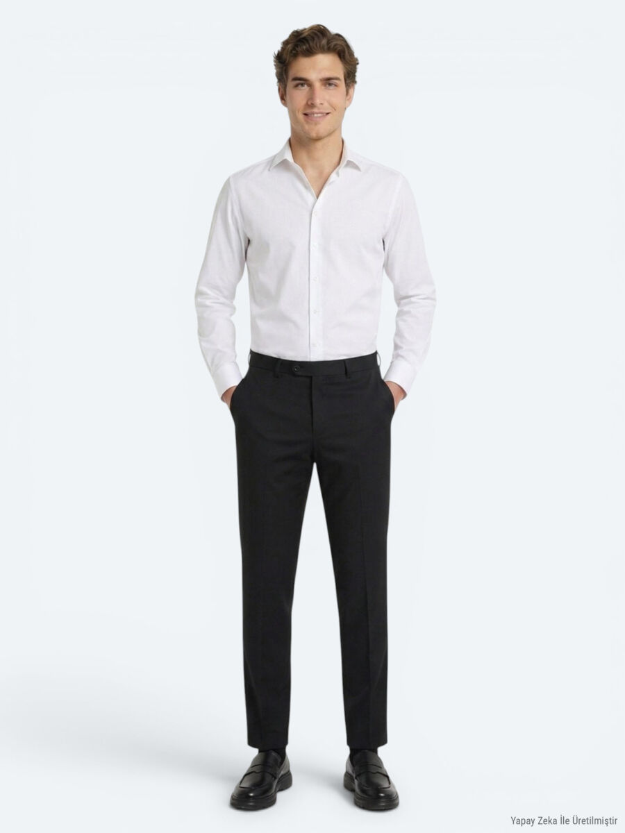 White Plain Regular Fit Long Weaving Classical 100% Cotton Shirt - 3