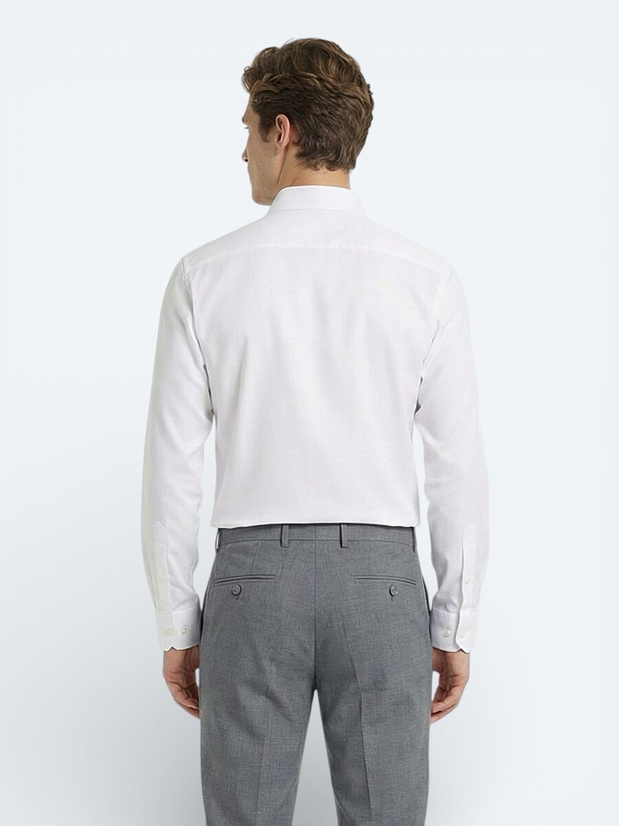 White Plain Regular Fit Long Weaving Classical 100% Cotton Shirt - 4