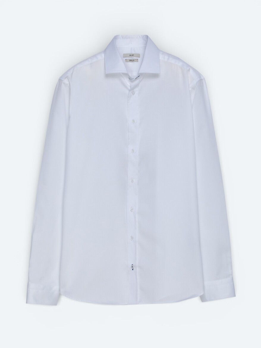 White Plain Regular Fit Long Weaving Classical 100% Cotton Shirt - 5